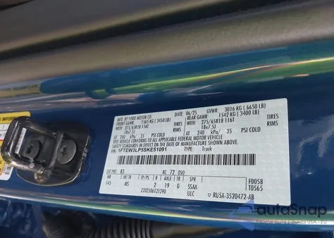 2025 Ford F-150 Xlt из США, поврежденный, VIN 1FTEW3LP5SKE51091